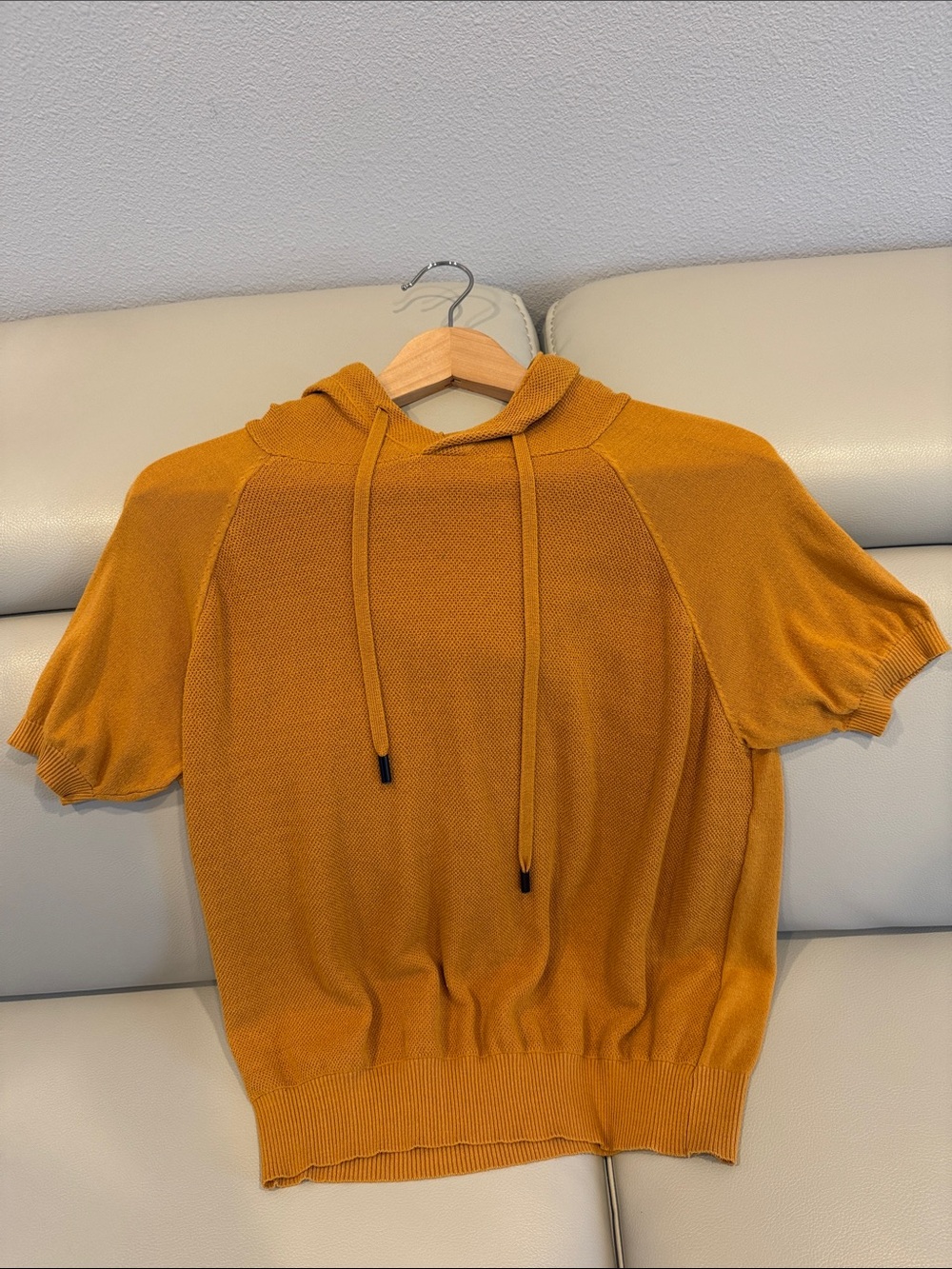 Mustard Yellow Short Sleeve Knit Hoodie